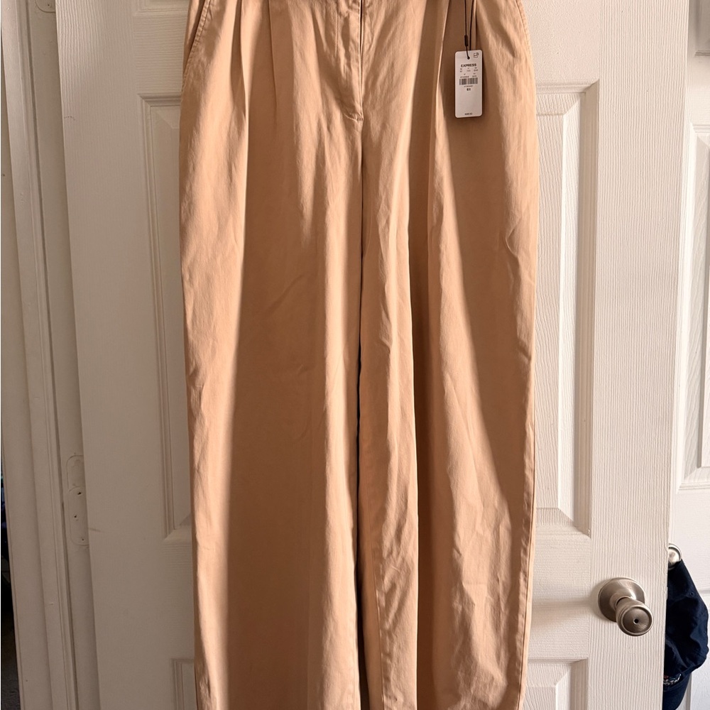 Express Tan Wide-Leg Pants with Woven Belt